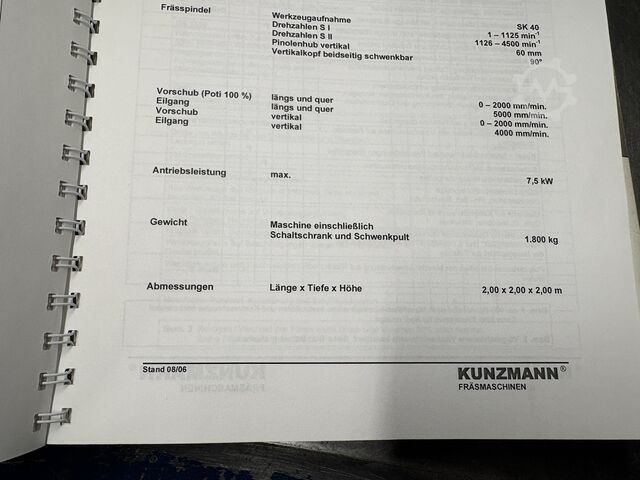 Werkzeugfräse KUNZMANN WF 7/3