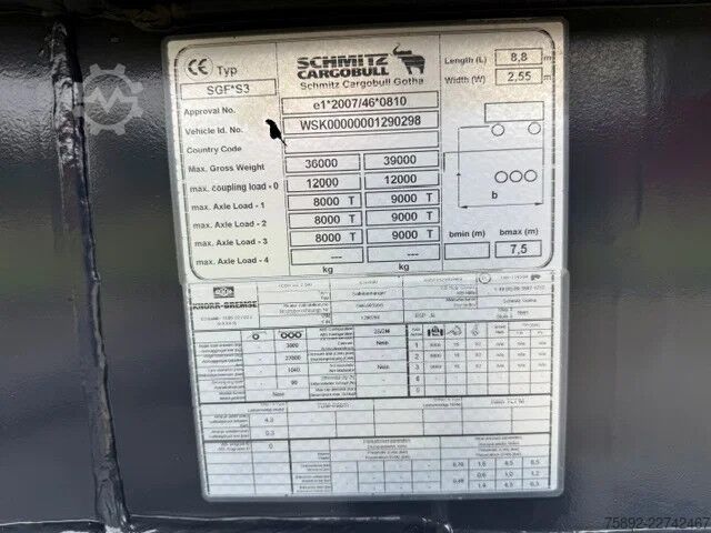 Kipper Schmitz Cargobull SGF S3/Stahlmulde/Liftachse/27m³