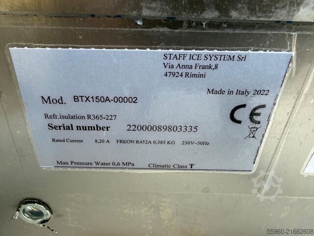 Staff Ice System BTX150 Eiswürfelmaschine / Eisbereiter 150 kg/24h Bj. 2022 Staff Ice System BTX150 Eiswürfelmaschine / Eisbereiter 150 kg/24h Bj. 2022 Staff Ice System BTX150 Eiswürfelmaschine / Eisbereiter 150 kg/24h Bj. 2022