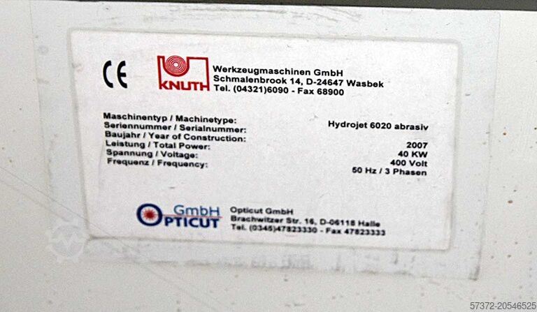 Wasserstrahlschneidanlage Knuth Hydrojet 6020 abrasiv