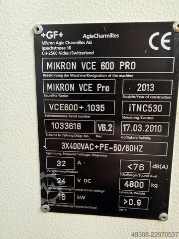 Vertical machining center Mikron VCE 600 Pro