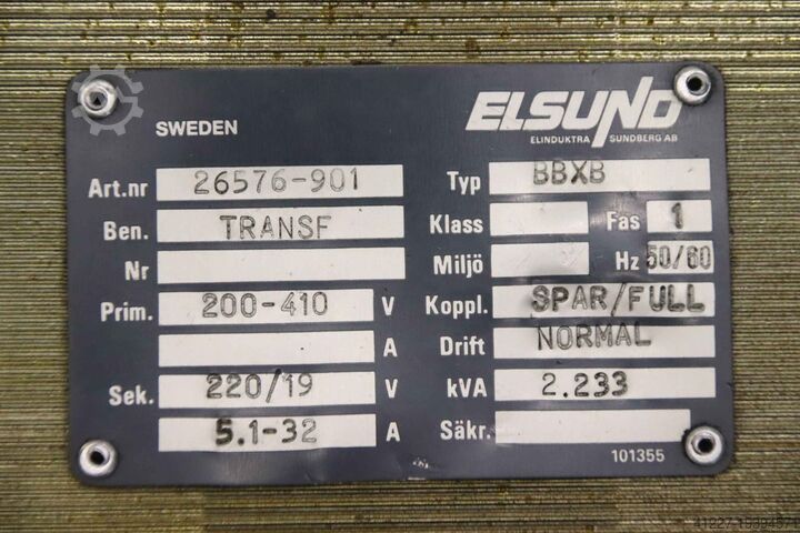 Transformator 2,233 kVA Elsund BBXB