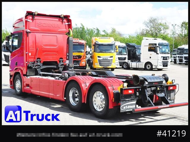 Roll-off tipper truck SCANIA R500, Abrollkipper, HIAB, Lift-Lenkachse,