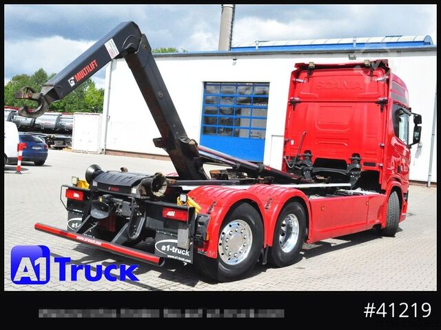 Roll-off tipper truck SCANIA R500, Abrollkipper, HIAB, Lift-Lenkachse,