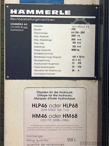 Press Brake Hämmerle BM 200-3100
