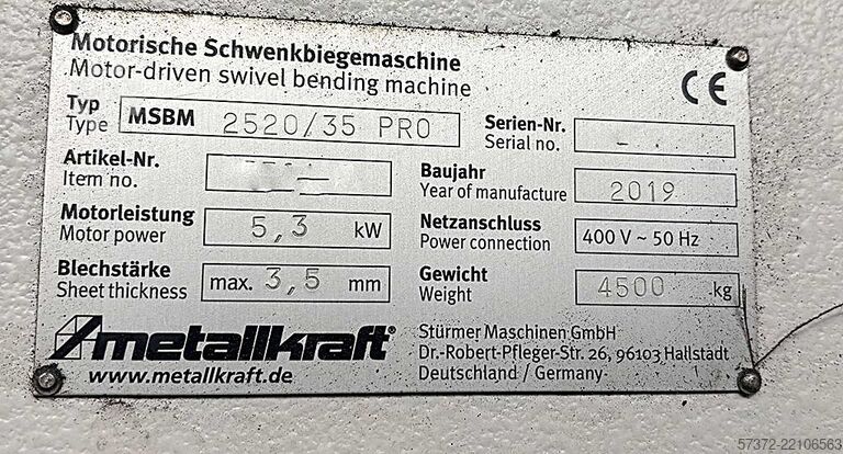 Folding Machine Metallkraft MSBM 2520/35 Pro