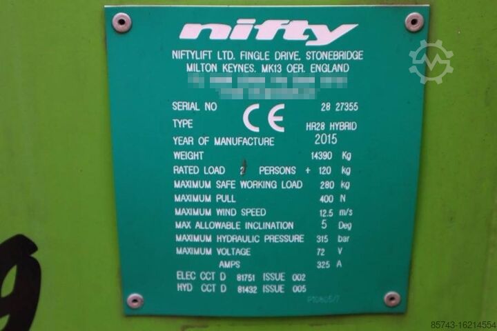 Articulated boom lift Niftylift HR28 HYBRIDE Valid inspection, *Guarantee! Hybrid,