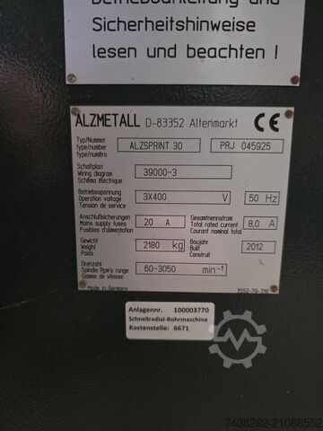 Säulenbohrmaschine Alzmetall Alzsprint 30 Schnellradialbohrmaschine
