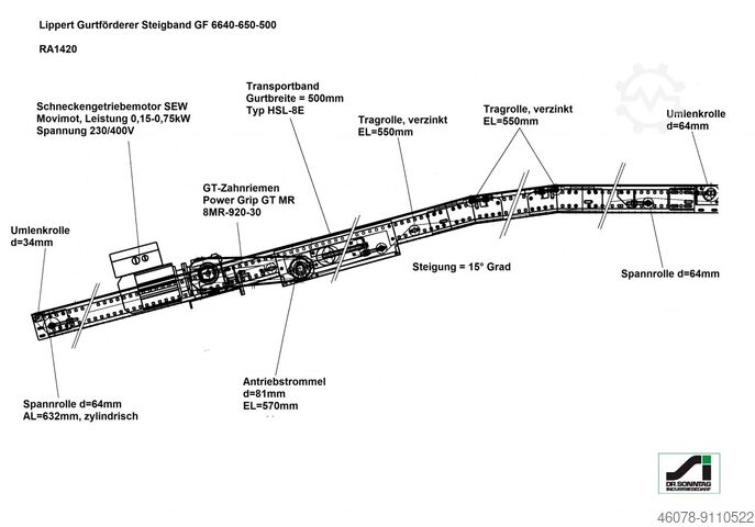 Gurtförderer Steigband Förderband Gurtband Lippert GF 6640-650-500