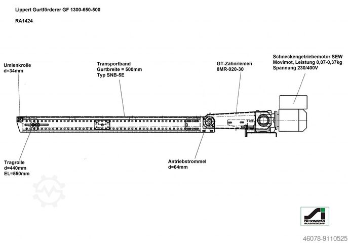 Belt conveyor Belt conveyor Lippert GF 1300-650-500