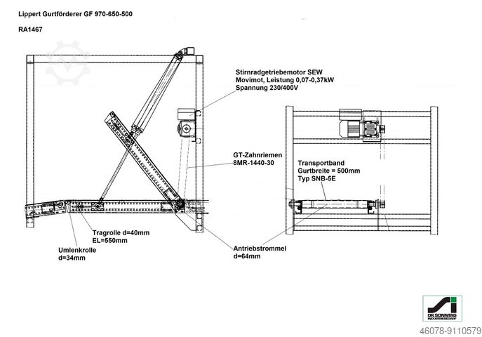 Belt conveyor Belt conveyor Lippert GF 970-650-500