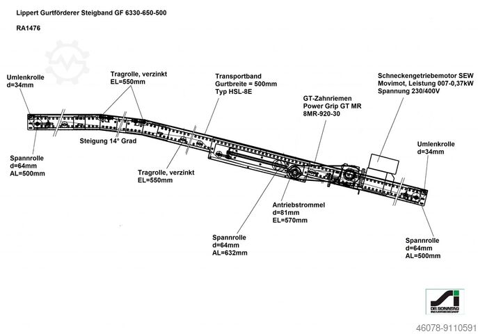 Gurtförderer Steigband Förderband Gurtband Lippert GF 6330-650-500