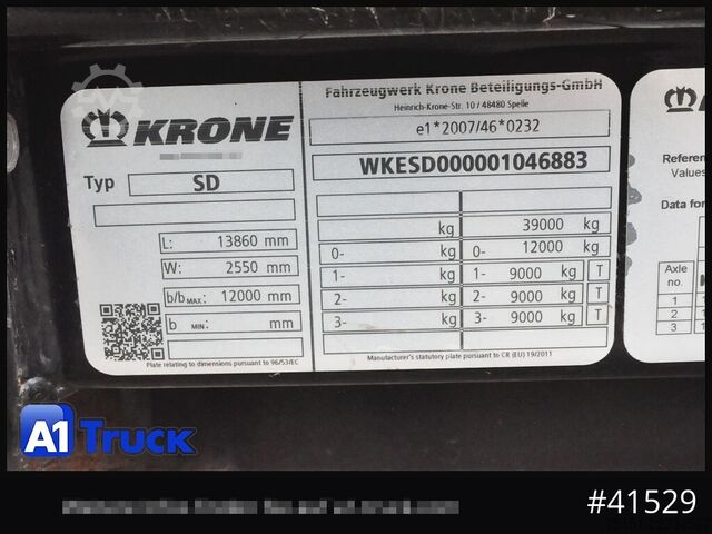 Open semitrailer with tarp KRONE SD, Mega, Ice Protect, Liftachse,