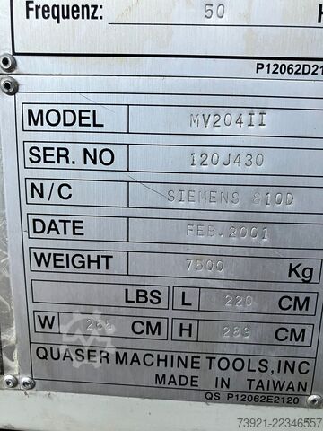 Vertical machining center Quaser MV204II