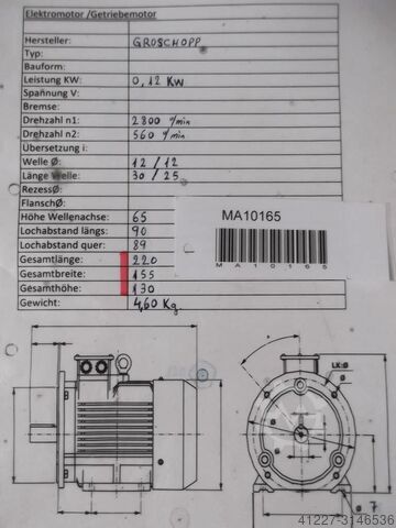 Gear motor 0.12 kW 560 rpm Groschopp DM90-60