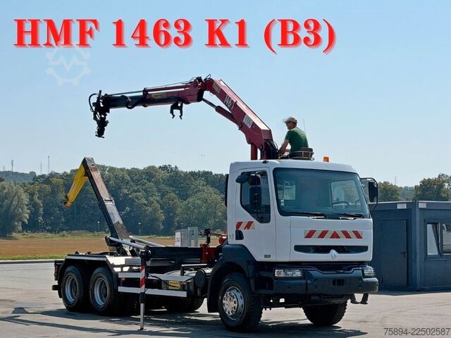 Roll-off tipper truck RENAULT KERAX 370 DCI * ABROLLKIPPER 4,85 m * KRAN * 6x4