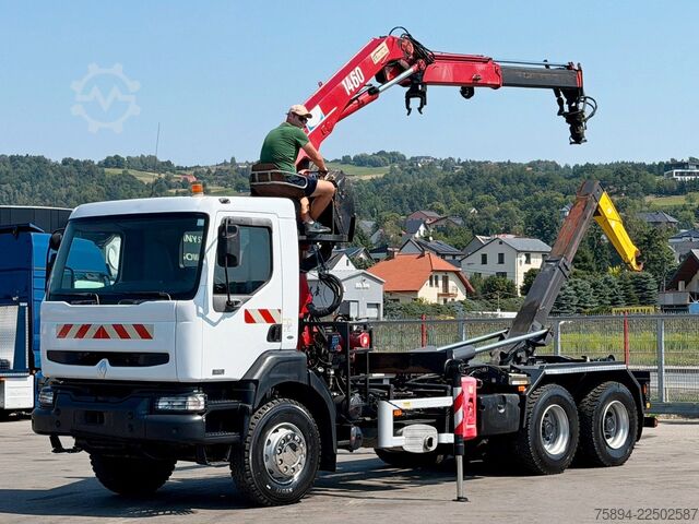 Roll-off tipper truck RENAULT KERAX 370 DCI * ABROLLKIPPER 4,85 m * KRAN * 6x4