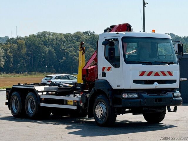 Roll-off tipper truck RENAULT KERAX 370 DCI * ABROLLKIPPER 4,85 m * KRAN * 6x4