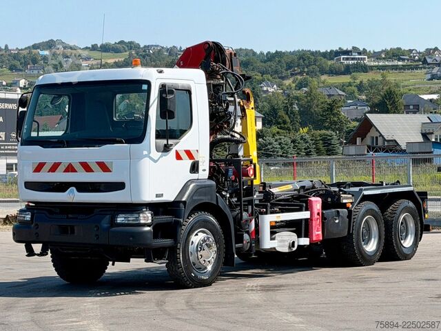 Roll-off tipper truck RENAULT KERAX 370 DCI * ABROLLKIPPER 4,85 m * KRAN * 6x4