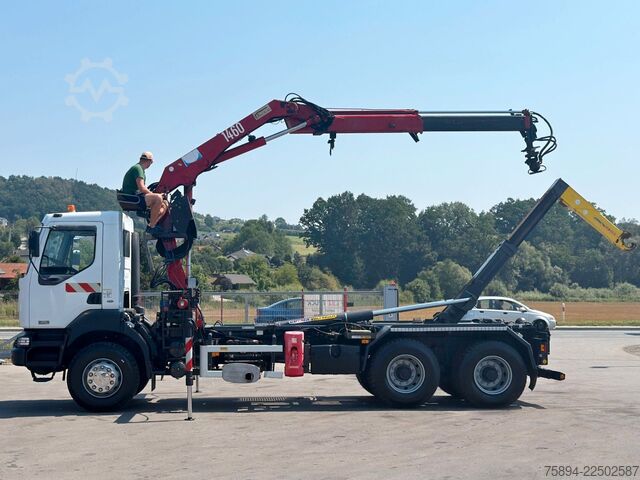 Roll-off tipper truck RENAULT KERAX 370 DCI * ABROLLKIPPER 4,85 m * KRAN * 6x4