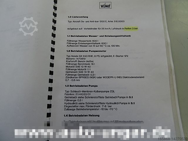 Sonstige Other Kunz Aircraft De-Icer Anti-Icer 1200E GSE