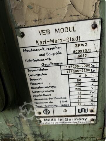 Zahnrad-Abwälzfräsmaschine Wmw ZFWZ 800x10/1
