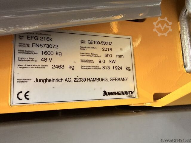 Electric 3-wheel forklift Jungheinrich EFG 216k