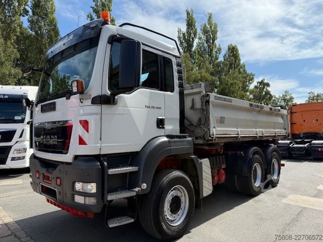 Three-sided tipper truck MAN 26.480 6x4BB Meiller Schalt Klima AHK Hydraulik