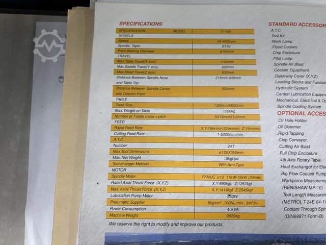 Vertikales Bearbeitungszentrum YCM SUPERMAX V116B