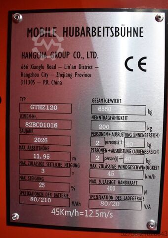 Gelenkteleskoparbeitsbühne Hangcha GTHZ120