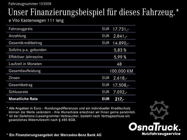 Panel van Mercedes-Benz e Vito Kastenwagen 111 lang Klima, Parktronic