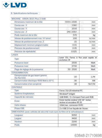 Laserschneidmaschine LVD ORION 3015 - 2.5kW