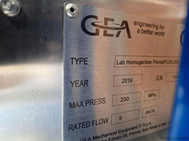 GEA Mechanical Equipment PandaPLUS 2000 Homogenizer GEA Mechanical Equipment UK Limited PandaPLUS 2000