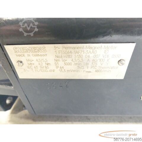 Control unit Siemens 1FT5064-1AF71-3AA0 AC-VSA-Motor SN: EH782513004007 mit 1FU1050-6NF