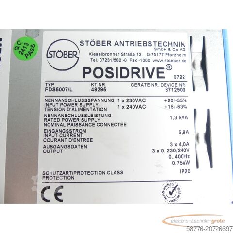 Component Stöber FDS50007/L Posidrive MDS5000 . 49029 Ge. Nr: 8706279 SN: 8712903