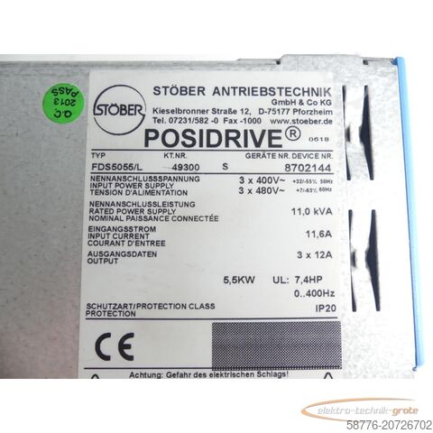 Component Stöber FDS5055/L Posidrive Servoantrieb HW 11 SW 5.3C SN: 8702144