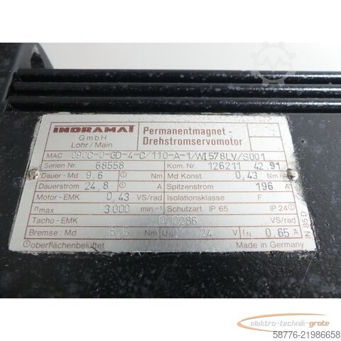 Control unit Indramat MAC 090C-0-GD-4-C/110-A-1/WI578LV/S001 Drehstromsservomotor SN: 68558