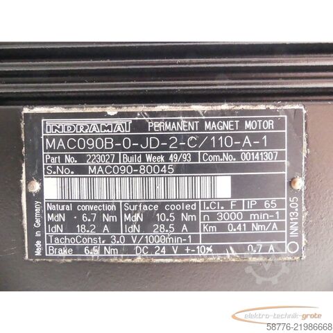 Control unit Indramat MAC090B-0-JD-2-C / 110-A-1 Permanent Magnet Motor SN: MAC090-80045