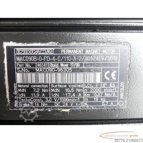 Control unit Indramat MAC090B-0-PD-4-C/110-A-2/WI524LV/S013 Permanent Motor SN: MAC090-96305