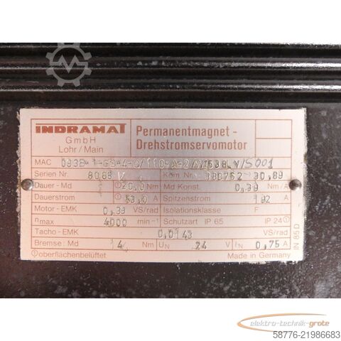Steuerung Indramat MAC093B-1-GS-4-C / 110-A-2 / WI539LV / S001 Drehstromservomotor SN: 8088V