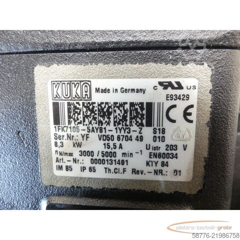 Steuerung KUKA Kuka 1FK7105-5AY81-1YY3-Z Servo Motor SN: YFVD50670449010