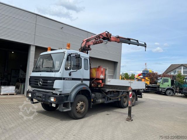 Flatbed truck MERCEDES-BENZ SK 25316x4 Pritsche Kran Atlas 205.1
