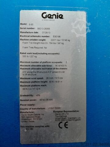 Telescopic work platform Genie S-65