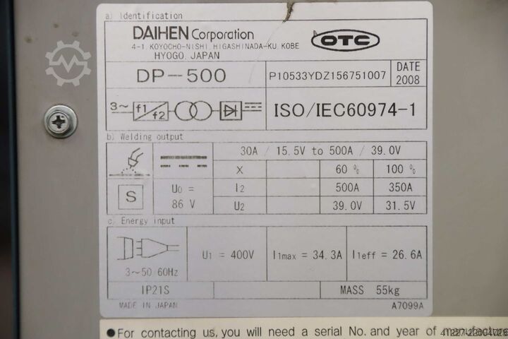 Inverter-Schweissquelle Digital Inverter OTC DAIHEN DP-500