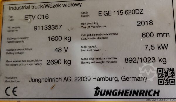 Reach Trucks Jungheinrich ETV C16