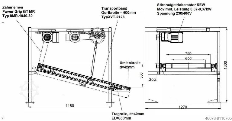 Lippert Belt Conveyor Folding Belt Switch track... Lippert GF 1360-750-600
