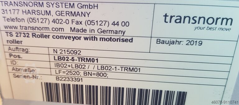 Accumulation roller conveyor Transnorm 24V 2520-880-800