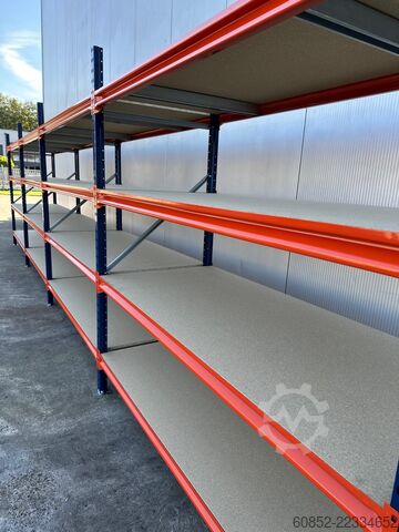 Wide span storage rack ca. 7,65 lfm. Weitspannregale H: 200 cm T: 80 cm , 400 kg Fachlast , 4 Ebenen