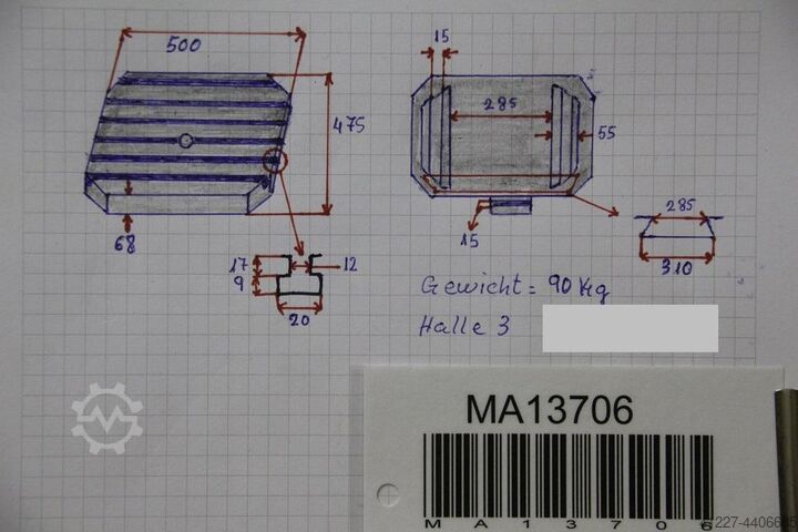Clamping plate with T-slot Hüller Hille 500/475/H68 mm