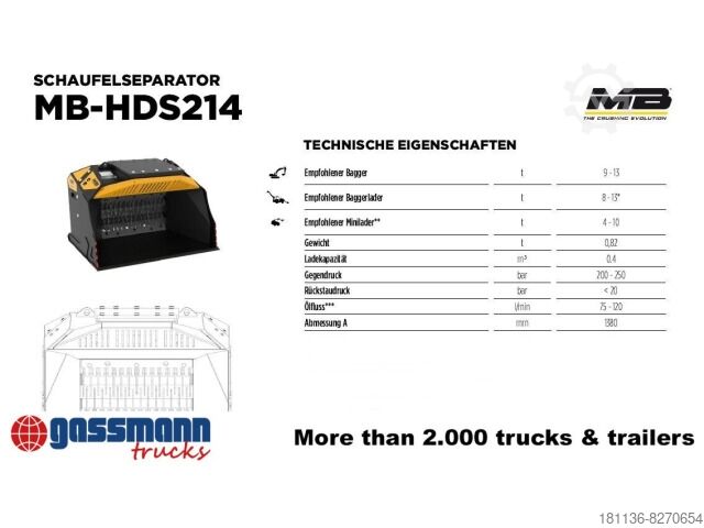 Sonstige MB-HDS 214 Schaufelseperator